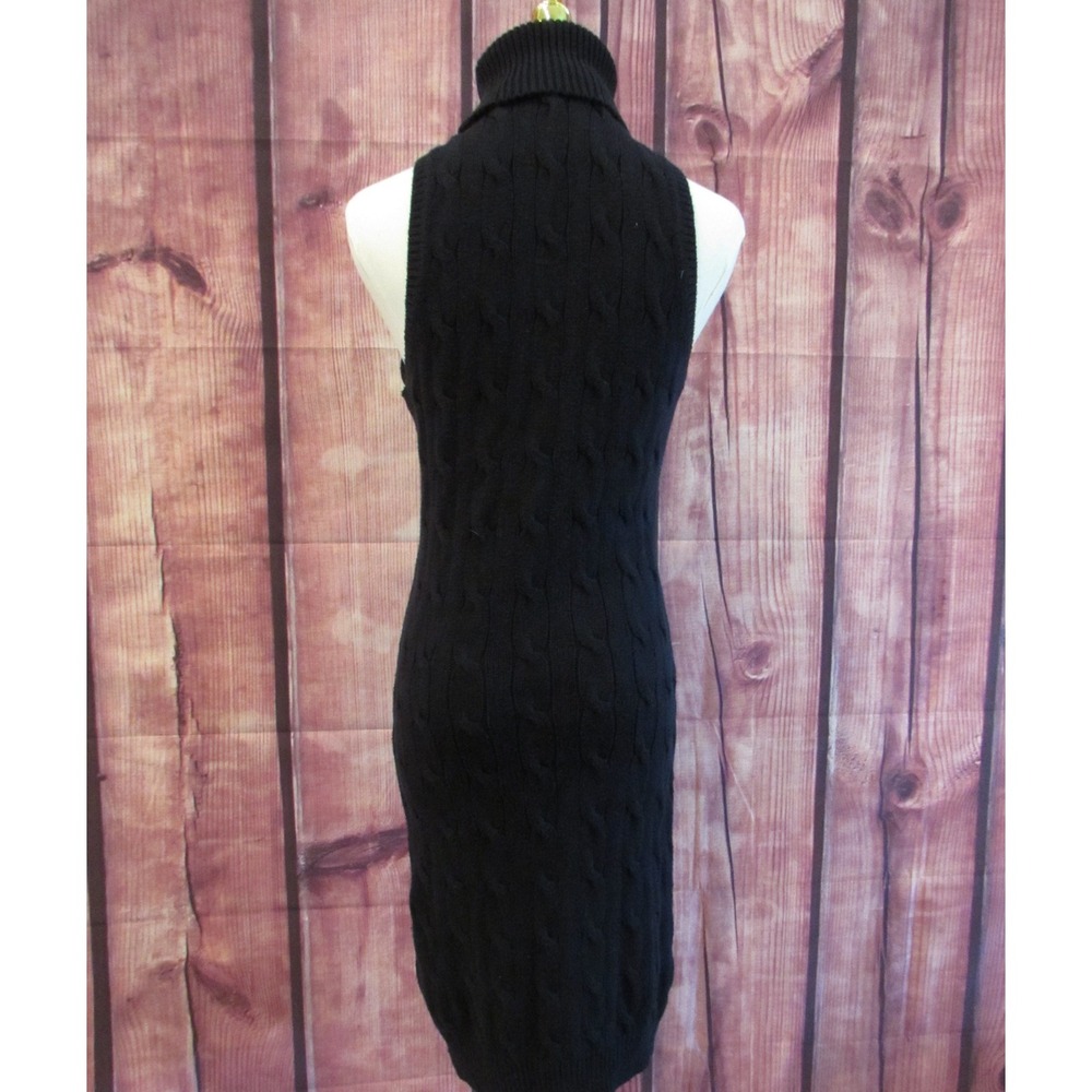 VTG 90s Ralph Lauren Black Cable Knit Sleeveless Turtleneck Dress Size M Cotton - Picture 5 of 7